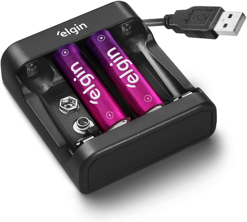 Carregador de Pilhas e Baterias USB Elgin com 2 Pilhas AA 1500mAh