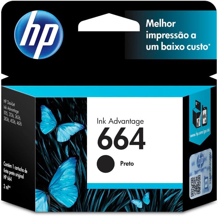 Cartucho de Tinta HP 664 Preto Original (F6V29AB)