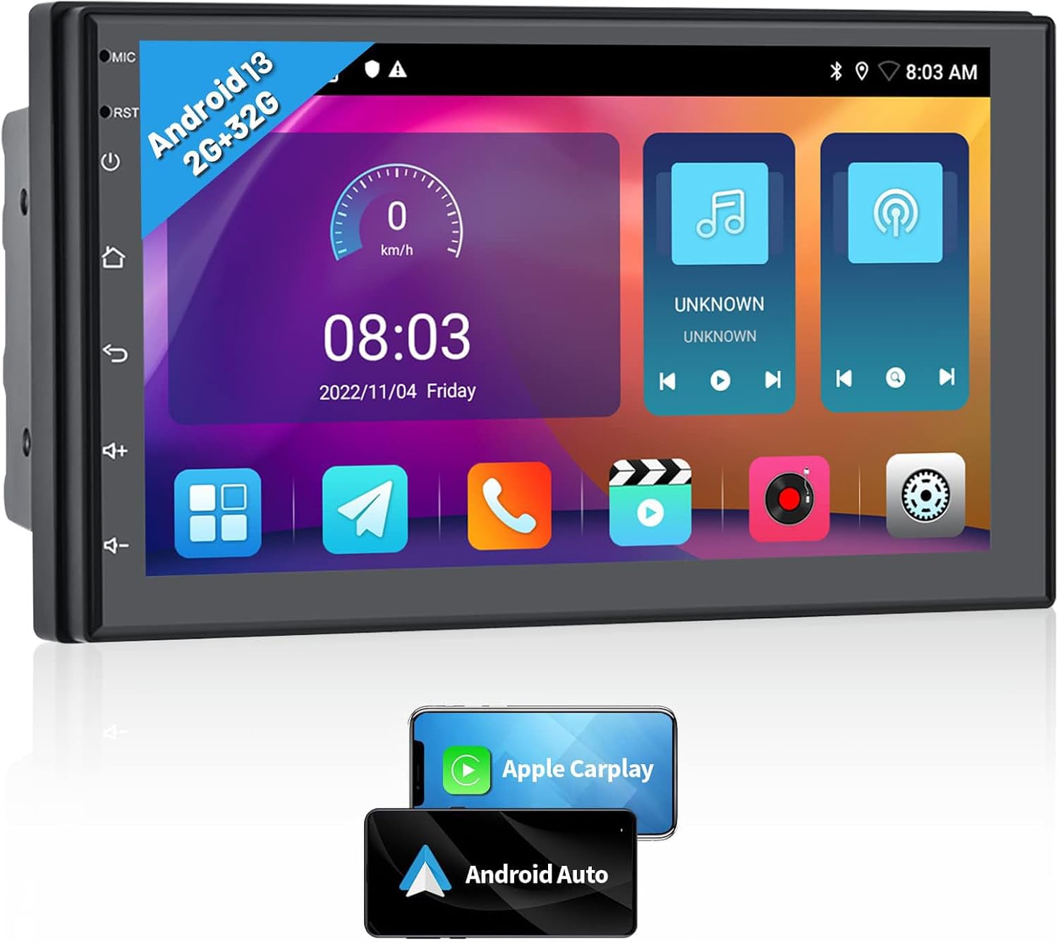 Central Multimídia Android 13 com Tela IPS de 7 Polegadas
