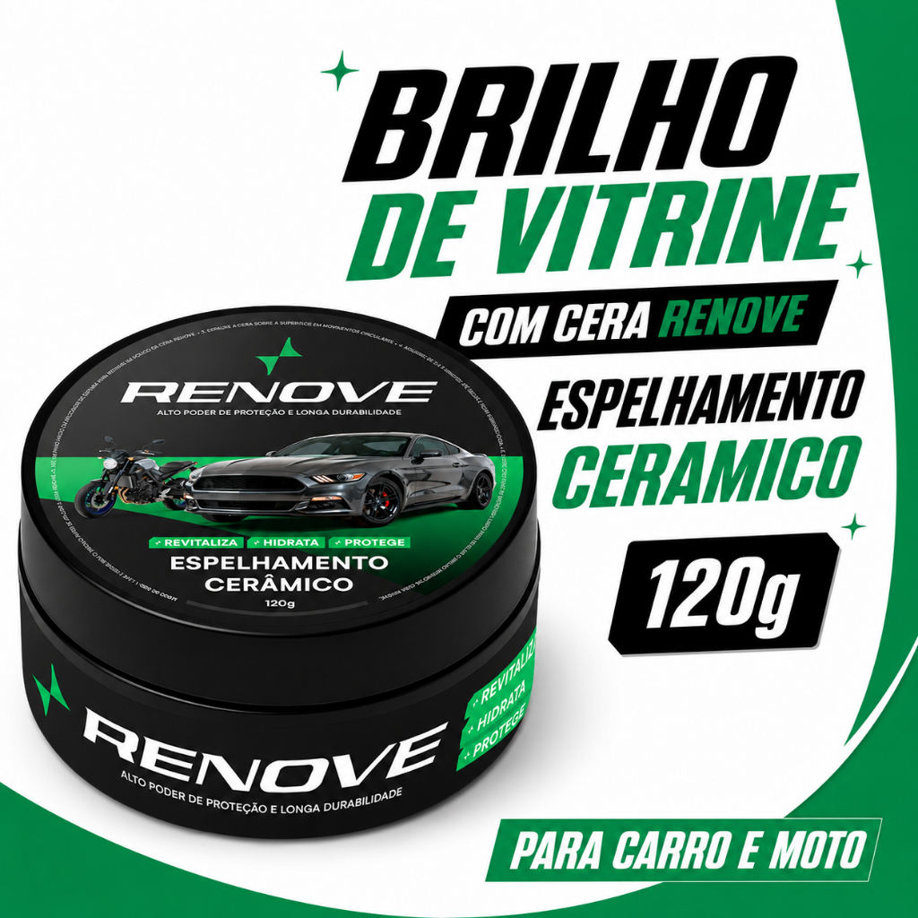 Cera Carnaúba Automotiva Renove 120g Revitalizador de Plásticos
