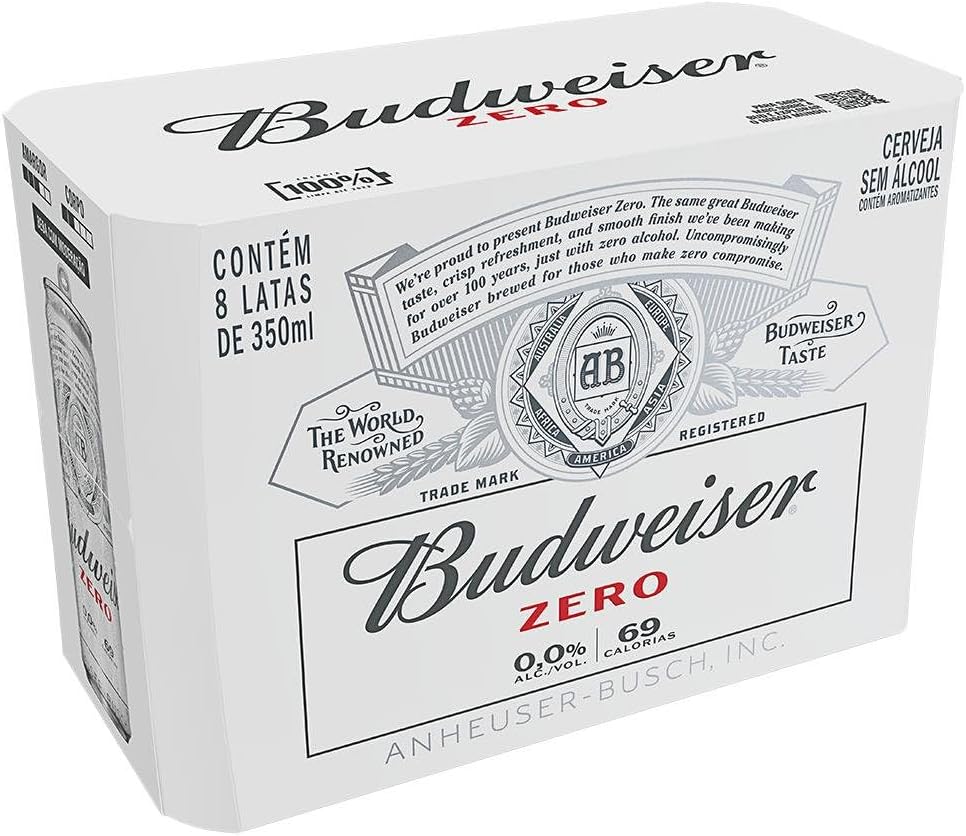 Cerveja Budweiser Zero Álcool Lata 350ml: Pack com 8 Unidades