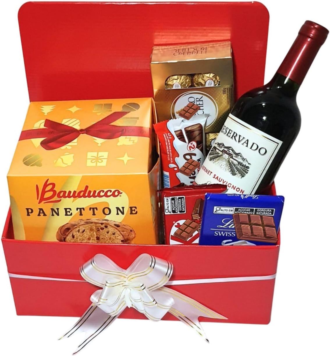 Cesta de Natal Premium: Panetone, Chocolate Suíço e Vinho