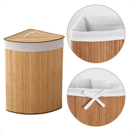 Cesto de Roupa Suja Triangular em Bambu Dobrável Olga Casa 60L