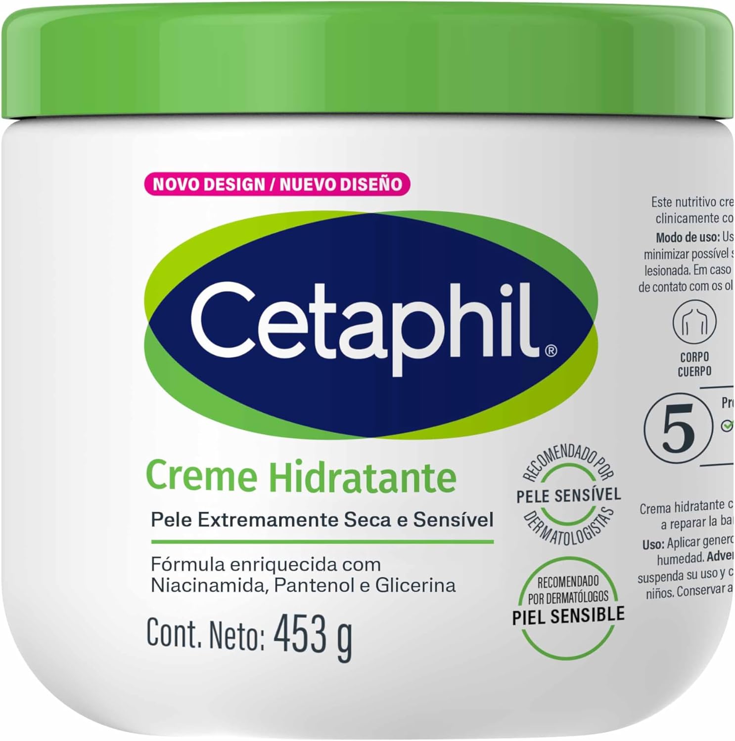 Creme Hidratante Cetaphil Especialista em Pele Seca Pote de Cetaphil Creme Hidratante sobre superfície clara ideal para hidratação de pele seca e sensível