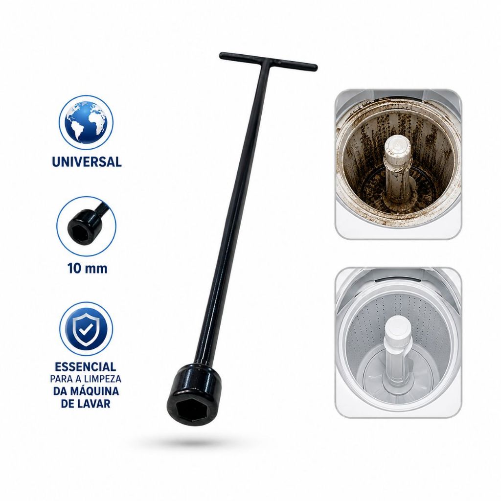 Chave T Longa 10mm para Agitador de Máquina de Lavar Brastemp, Consul e Electrolux