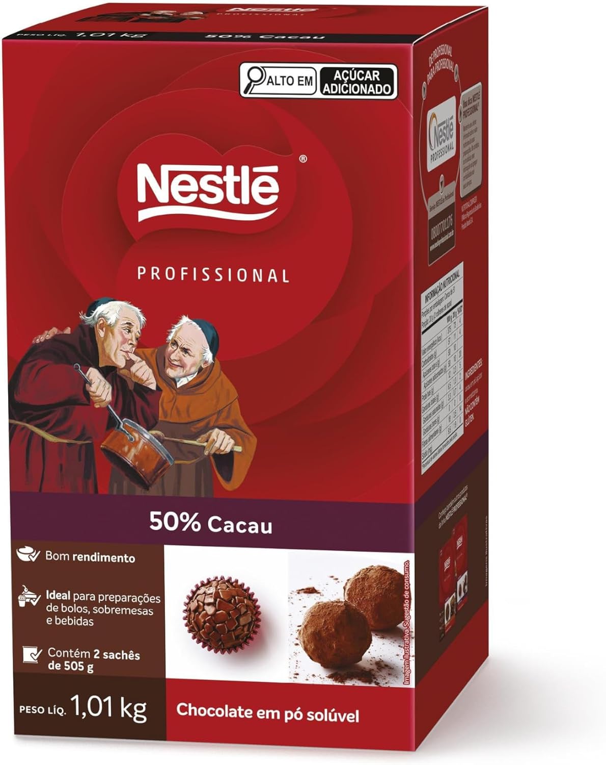 Chocolate em Pó 50% Cacau Dois Frades 1kg Sugestão de Uso Pacote de 1kg de chocolate em pó 50% cacau Dois Frades em fundo neutro