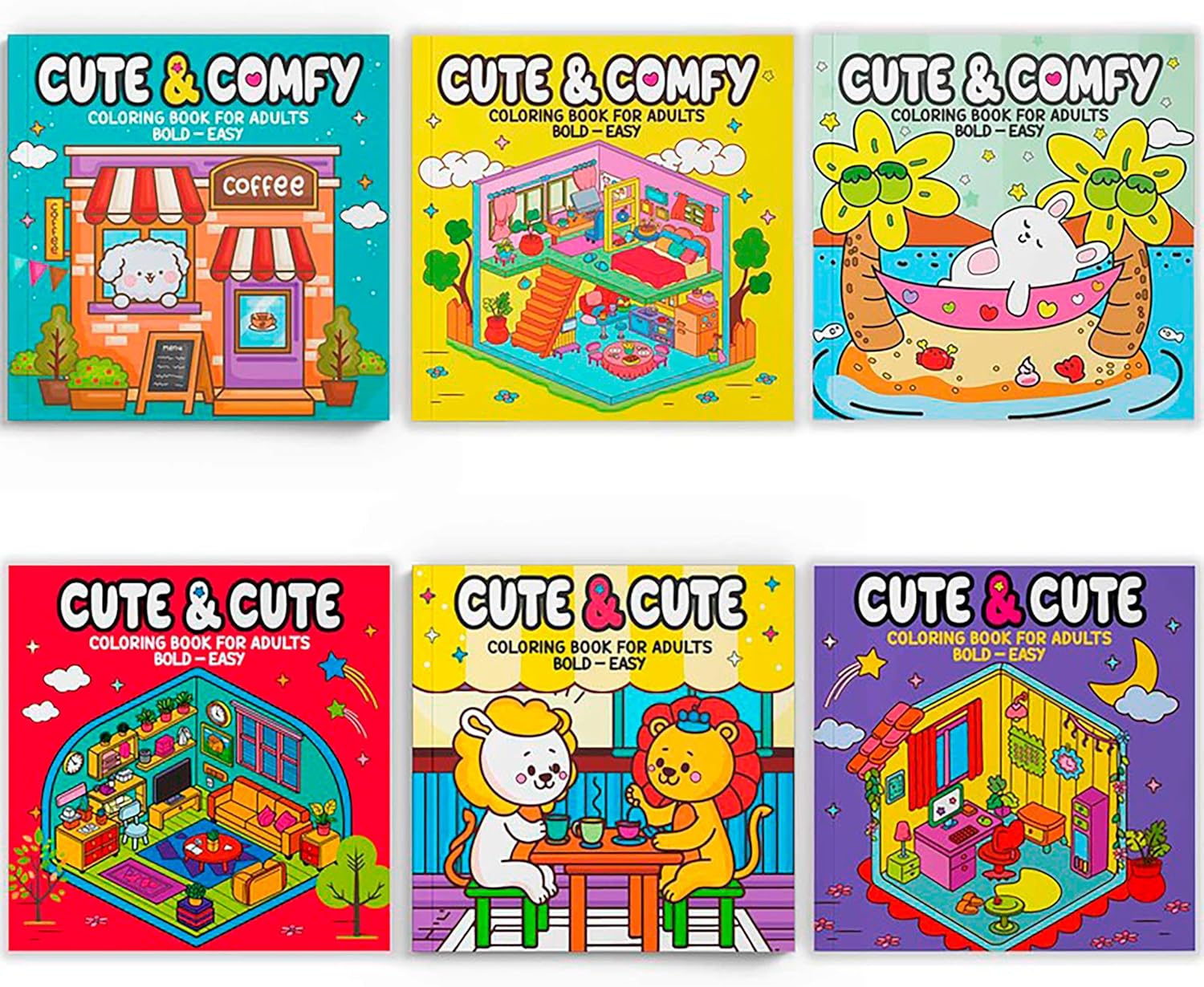 Coleção Coloring Book for Adults: Kit com 6 Livros de Colorir Bold Easy