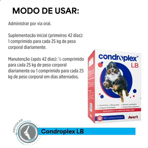Condroplex LB Avert: Suplemento Articular para Cães Grandes com 60 Comprimidos