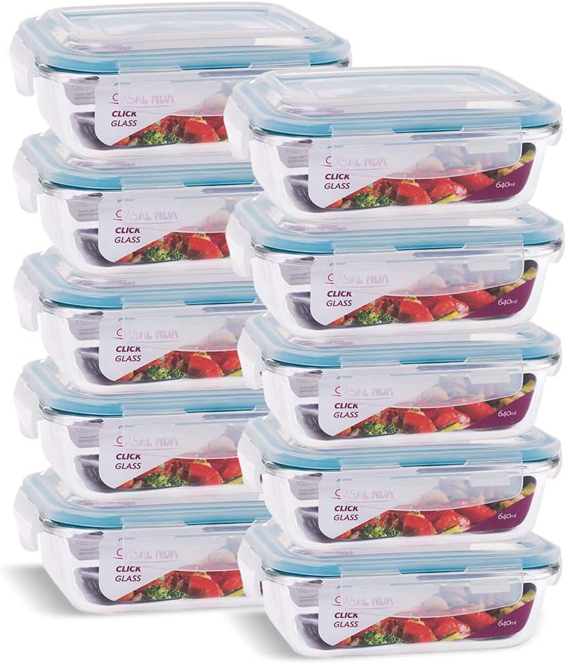 Conjunto 10 Potes de Vidro Hermético 640ml para Marmita e Mantimentos