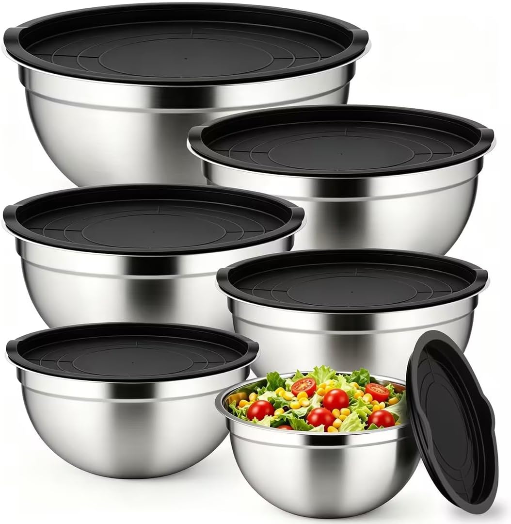 Conjunto de 5 Bowls em Inox com Tampas Herméticas