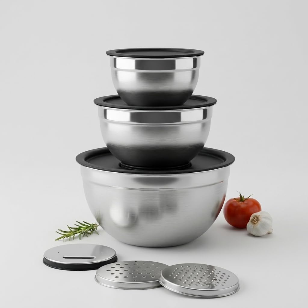 Conjunto de Bowls em Inox com Tampas e Raladores K80