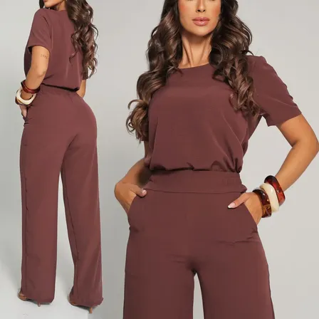 Conjunto Feminino Social: Calça Pantalona e Blusa Soltinha