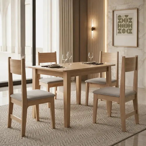 Conjunto de Jantar Sonetto Móveis Mesa Retangular com 4 Cadeiras