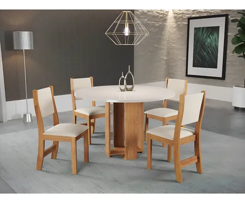 Conjunto Sala de Jantar Mesa Redonda Jady com 4 Cadeiras