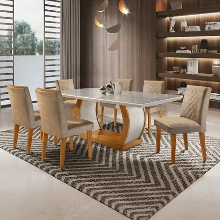 Conjunto Sala de Jantar 6 Cadeiras e Mesa de Vidro Animalle