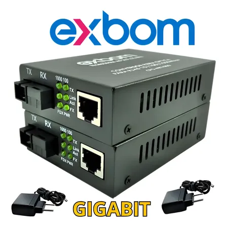 Conversor de Mídia Fibra Óptica Gigabit RJ45 1000Mbps Par A+B