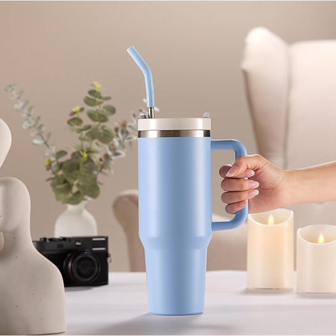 Copo Garrafa Térmica 1200ml em Aço Inox com Alça e Canudo