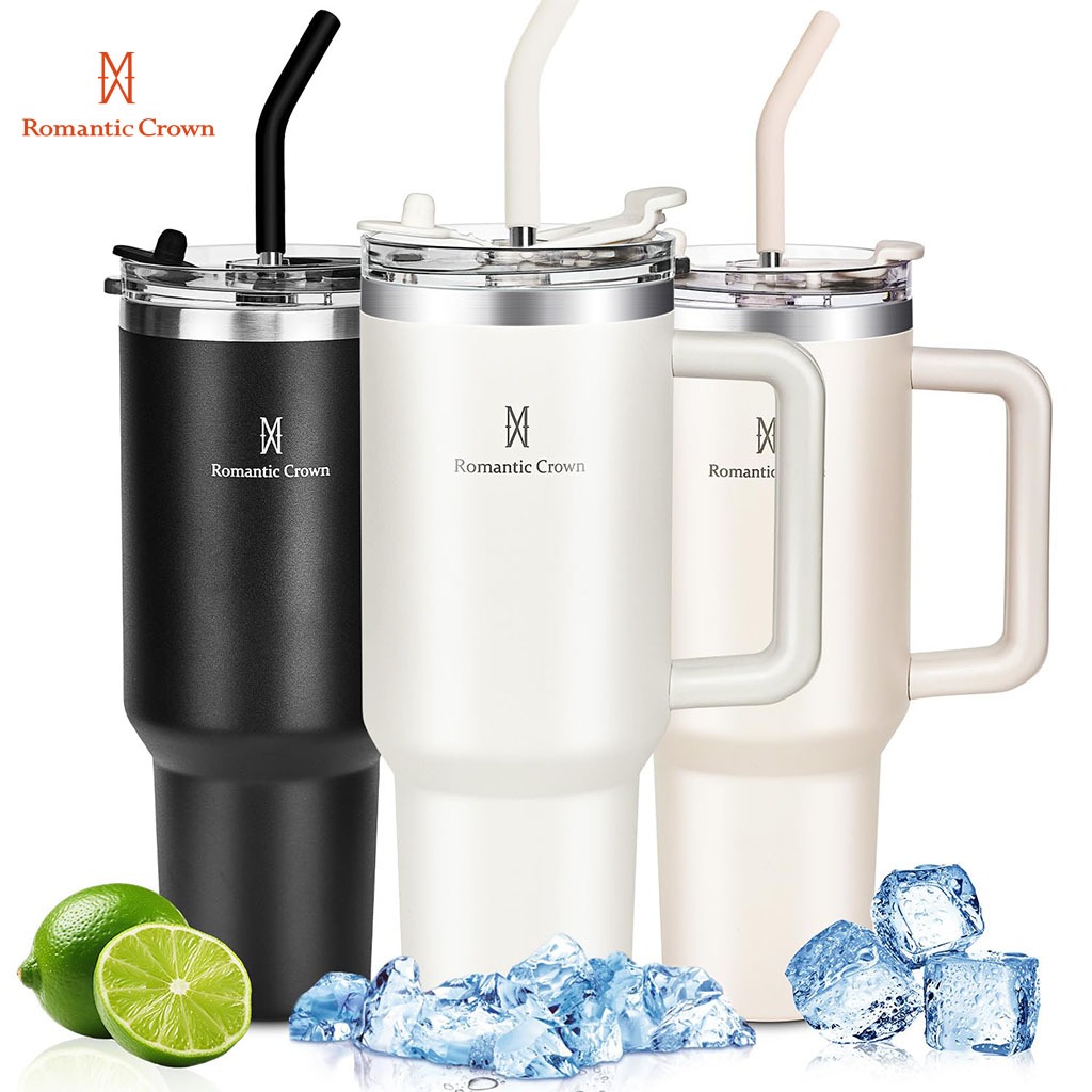 Copo Térmico Romantic Crown Inox com Tampa e Canudo 600ml e 1.2L