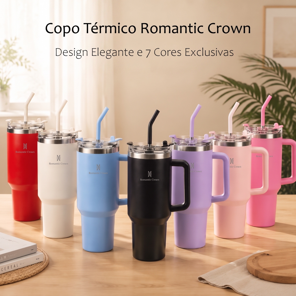 Copo Térmico Romantic Crown Inox com Canudo 600ml e 1200ml
