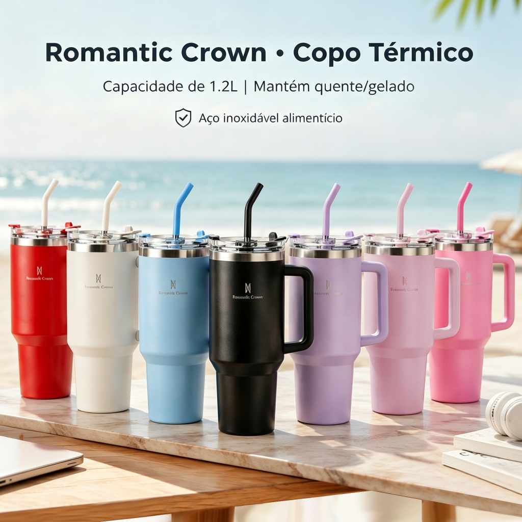 Copo Térmico Romantic Crown Inox com Canudo 600ml ou 1200ml