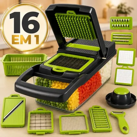 Cortador e Ralador de Legumes Mandolin Inox 16 Peças Sólar