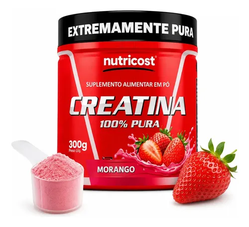 Creatina 100% Pura Nutricost Morango Zero Açúcar 300g Kit 3