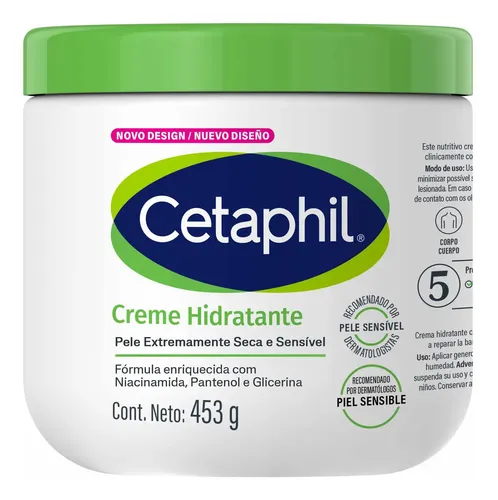Creme Hidratante Cetaphil 453g - Pele Sensível e Seca Pote de Creme Corporal Hidratante Cetaphil 453g para peles secas e sensíveis com tampa azul