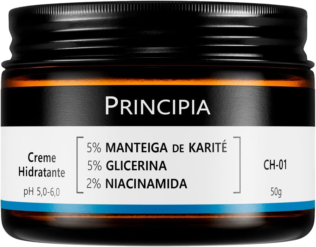 Creme Hidratante Facial CH-01 Recomendações Frasco de creme hidratante facial branco com detalhes minimalistas sobre fundo claro iluminado