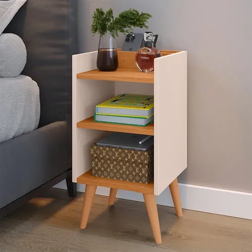 Criado-Mudo Max Pés Retrô com Porta Celular e Nichos Off White