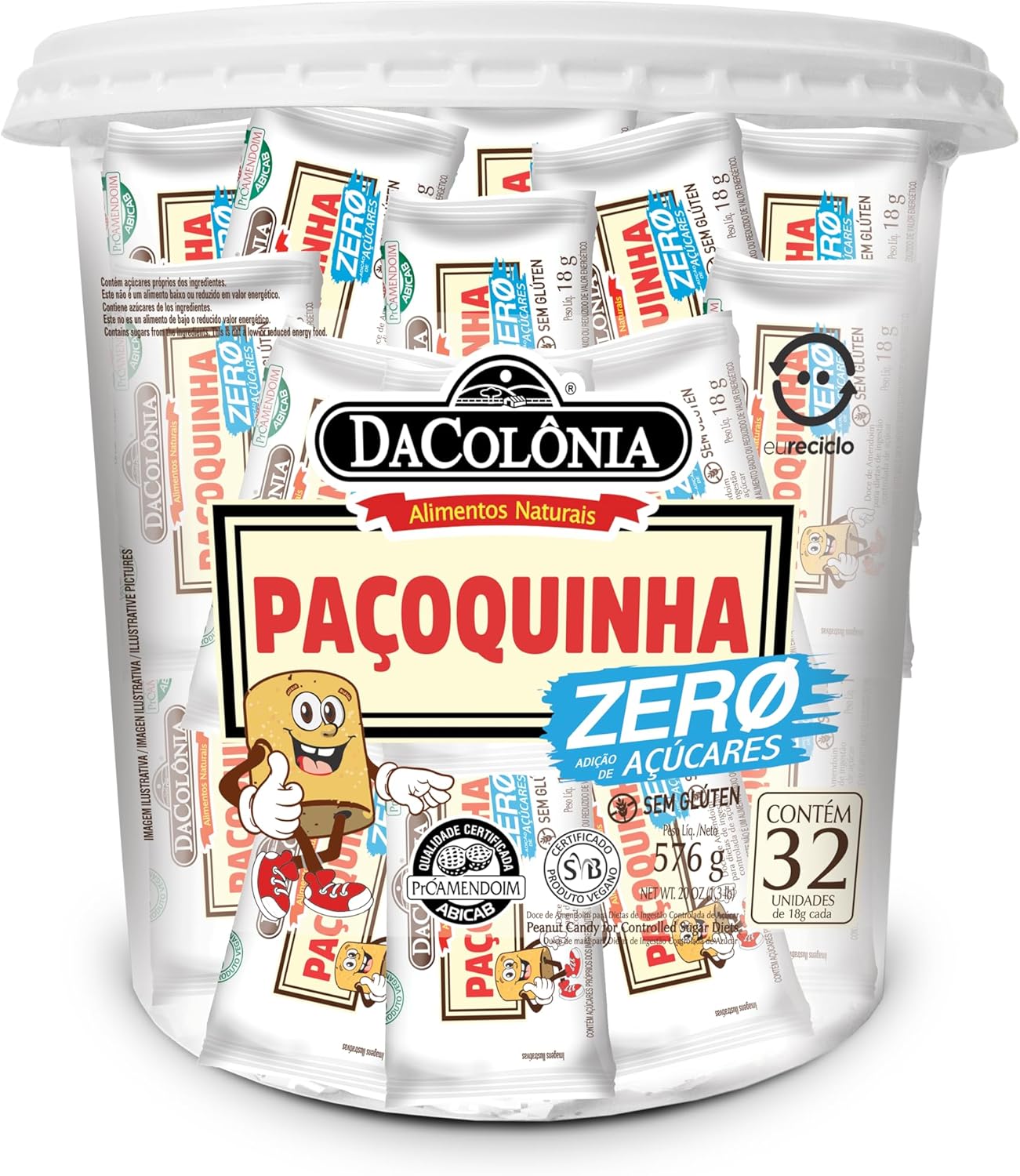 DaColônia Paçoquinha Zero Açúcar Pote 32 Unidades