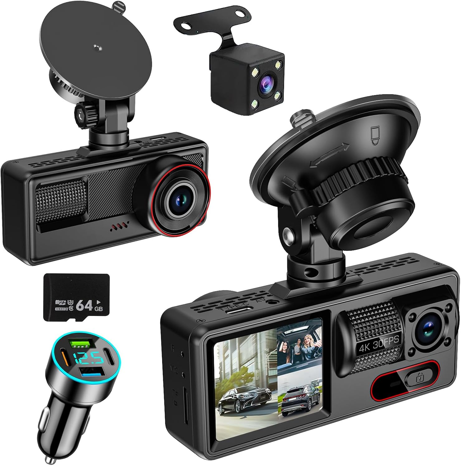 Câmera de Carro 1080P FHD com Gravação Dupla e Visão Noturna