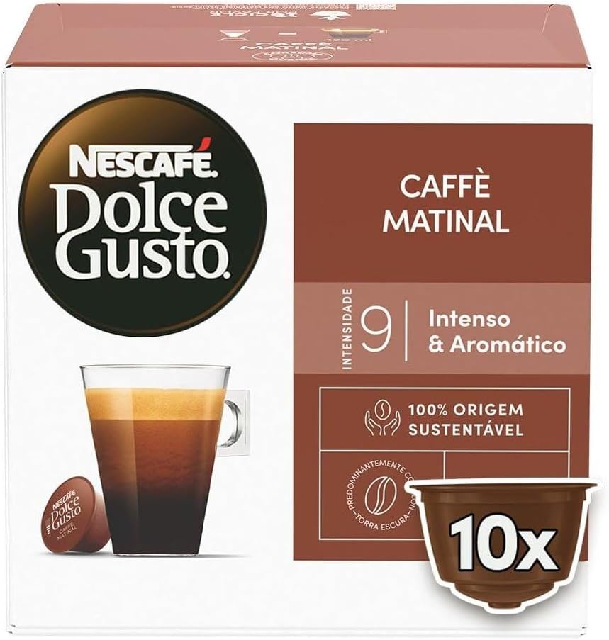 Cápsulas Nescafé Dolce Gusto Caffè Matinal 10 Unidades Caixa de cápsulas Nescafé Dolce Gusto Caffè Matinal com 10 unidades em fundo branco