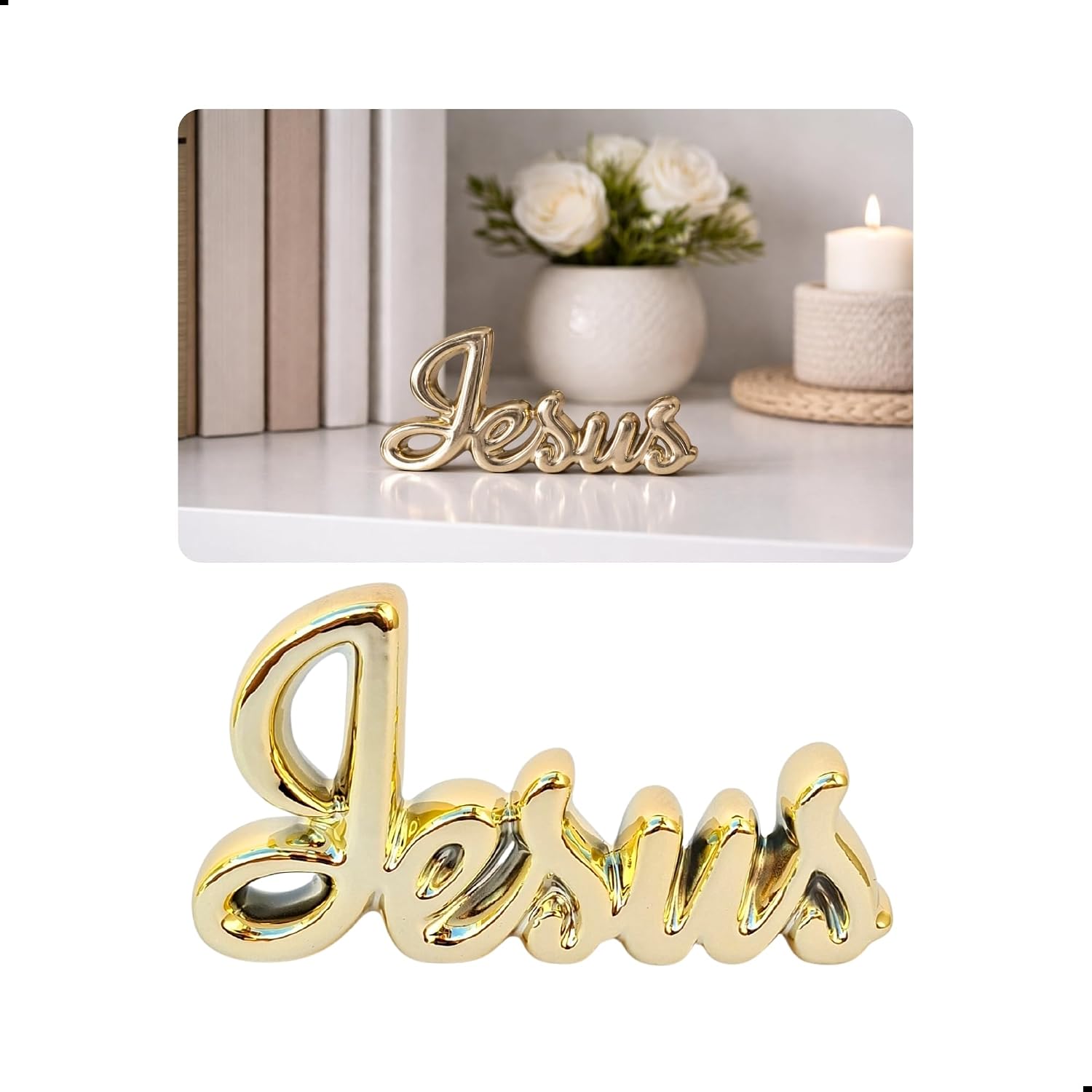 Enfeite Decorativo Jesus em Porcelana Dourada