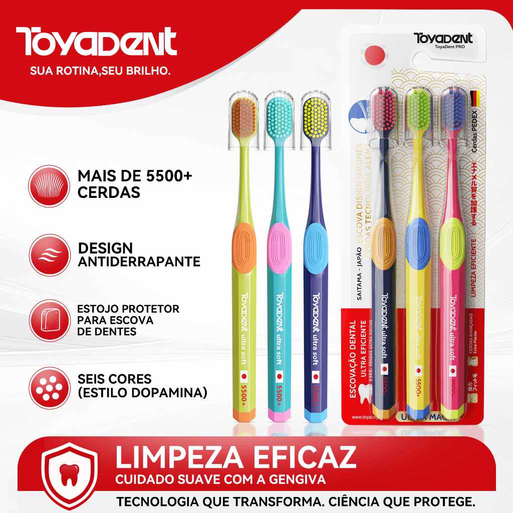 Escova Toyadent Pro: 5.500 Cerdas Alemãs e Capa Protetora