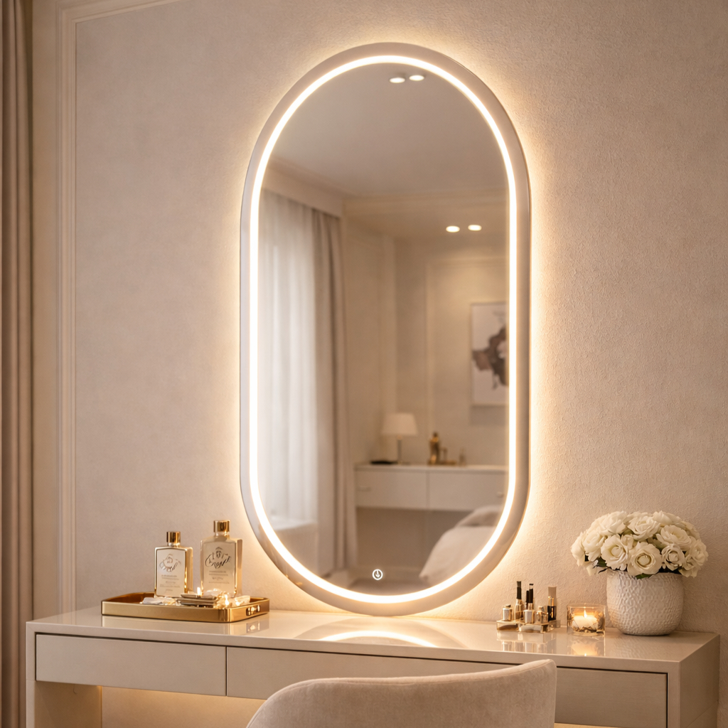 Espelho Oval LED 40x80cm Jateado com Touch e 3 Cores