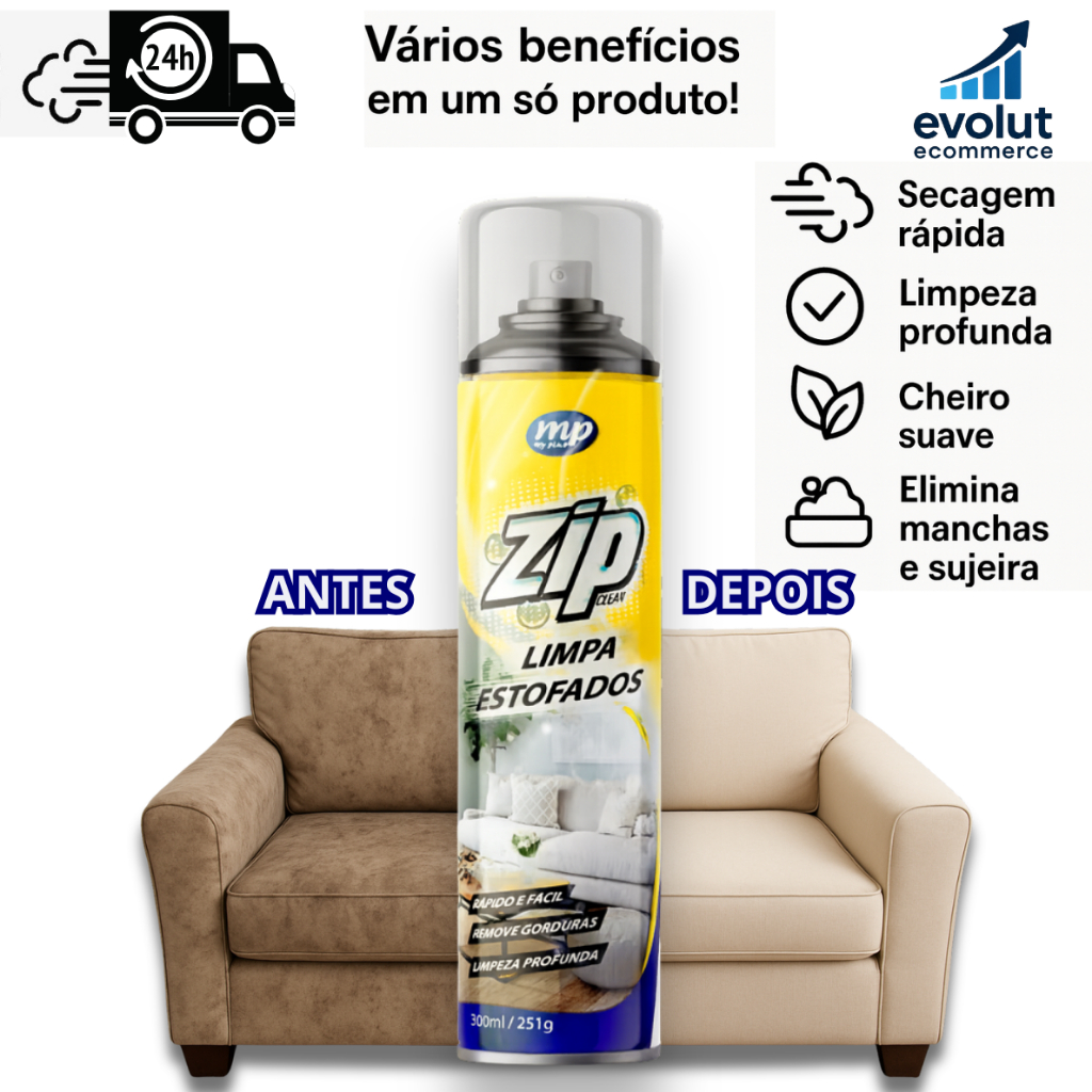 Espuma Spray Zip Clean 300ml Limpa Estofados a Seco
