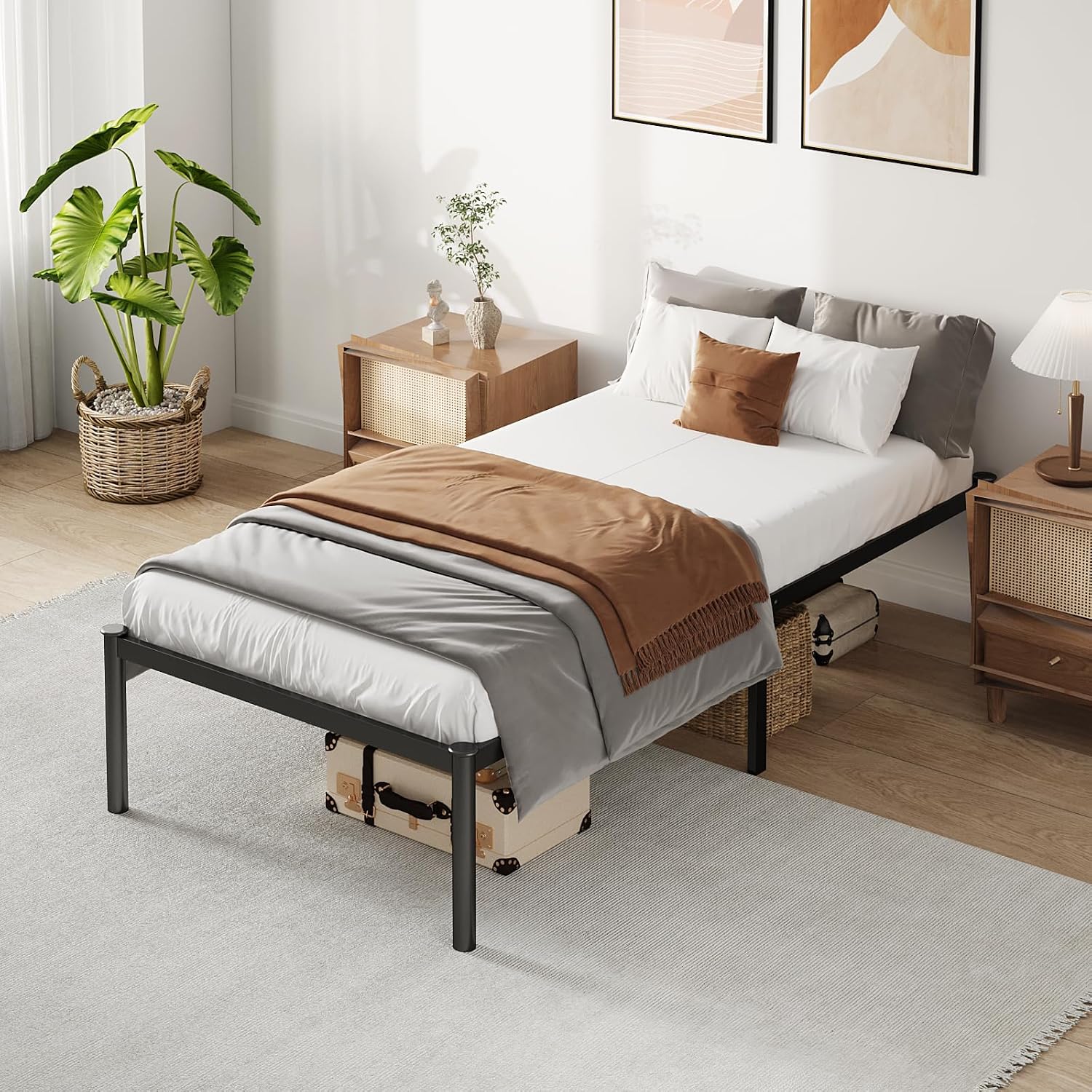 Estrutura de Cama de Metal Twin com Espaço de Armazenamento