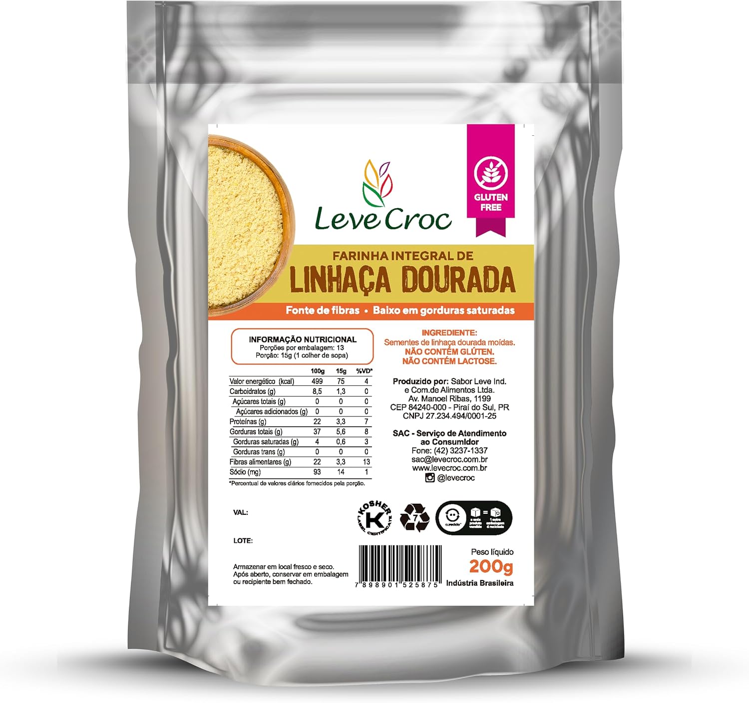 Farinha de Linhaça Dourada Integral Leve Croc 200g: Opção Sem Glúten