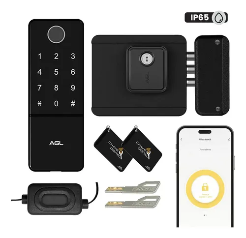 Fechadura De Portão AGL Ultra Touch: Biometria, Tag e Senha na Cor Preta