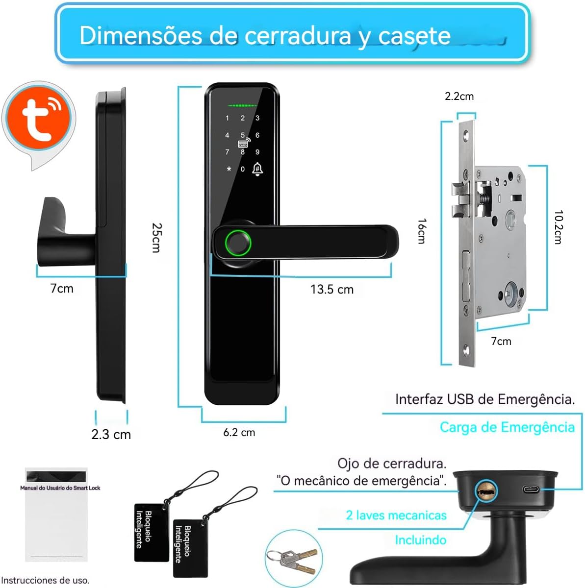 Fechadura Digital Biométrica 5 em 1 Tuya com Tela Touch Screen