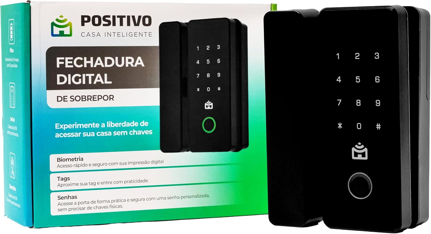 Fechadura Digital de Sobrepor Positivo com Biometria e Teclado