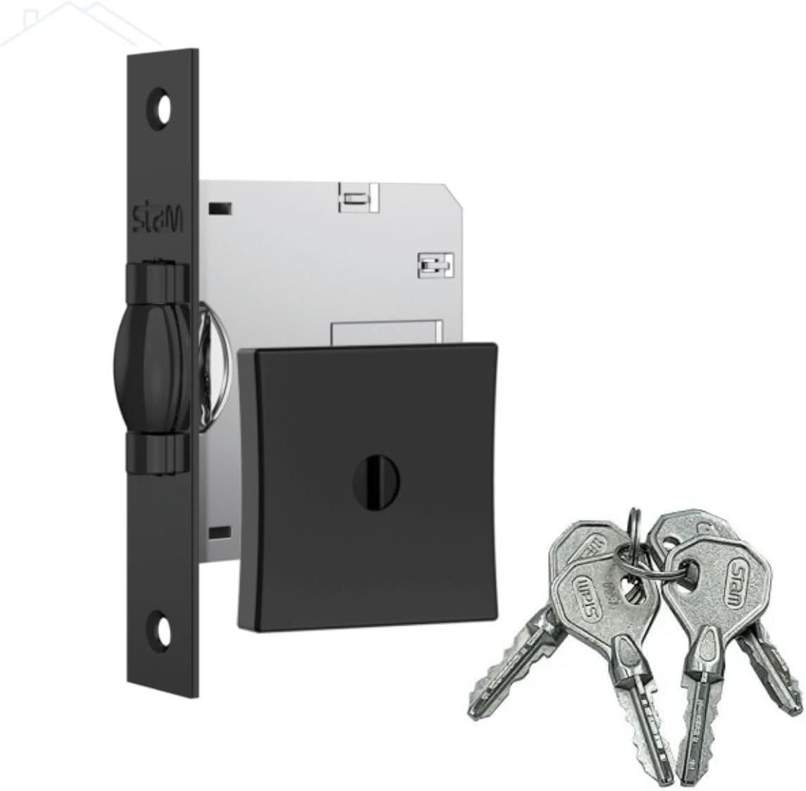 Fechadura Stam 1005 Tetra Trinco Rolete com Roseta Quadrada Black