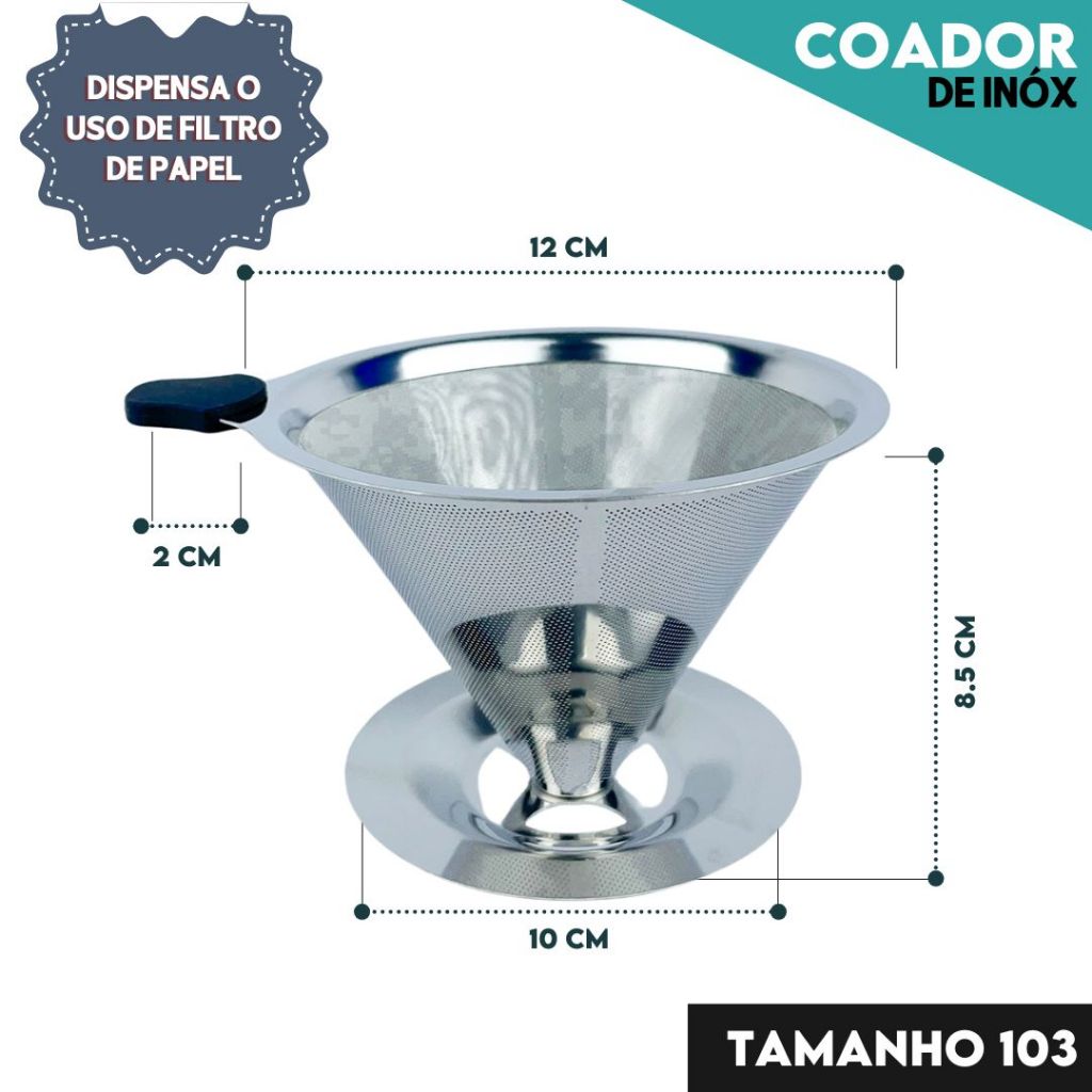 Filtro Coador de Café em Aço Inox 103 com Pegador de Silicone