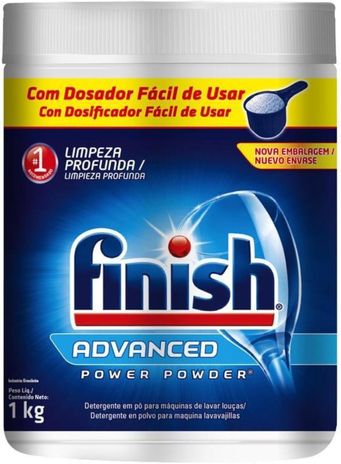 Detergente em Pó Finish Advanced 1kg Embalagem de um quilo do sabão em pó Finish Advanced para máquinas de lavar louça automáticas