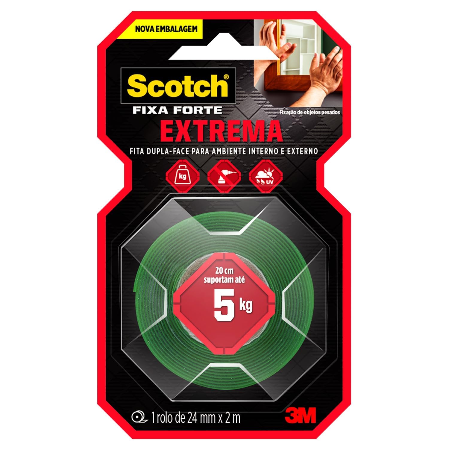 Fita Dupla-Face 3M Scotch Fixa Forte Extrema 24 mm x 2 m