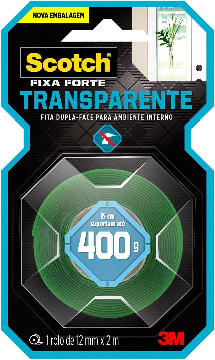 Fita Dupla Face 3M Scotch Fixa Forte Transparente 12mm x 2m