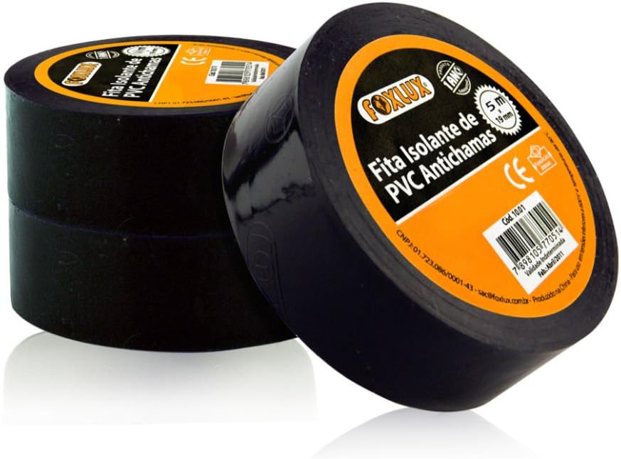 Fita Isolante Foxlux PVC Antichamas 10m x 19mm Preta