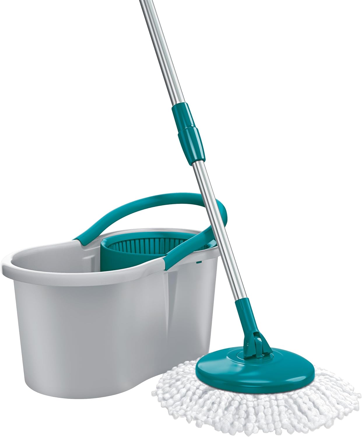 Mop Giratório Fit Flash Limp MOP5010 8 Litros Balde mop giratório azul com cabo de inox e refil de microfibra em ambiente doméstico limpo
