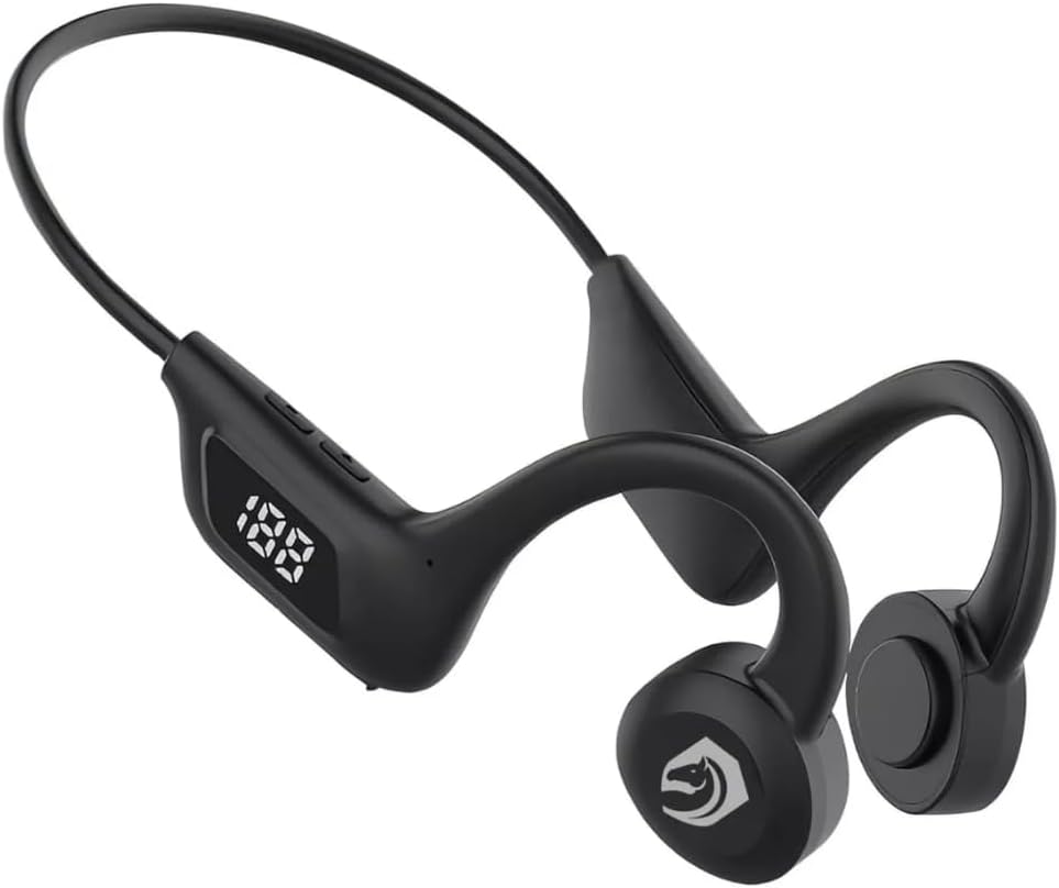 Fone por Condução Bluetooth com Entrada Micro SD Preto Fone de ouvido sem fio preto por condução com slot para cartão de memória e design ergonômico