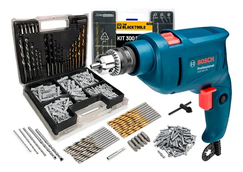 Furadeira de Impacto Bosch GSB 450 RE 450W com Kit de 300 Peças